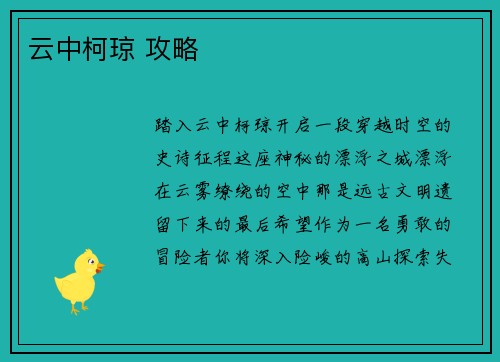 云中柯琼 攻略